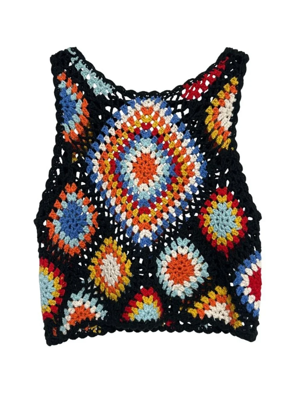 Altar'd State Blossom Crochet Granny Square Crop Top Multi Knit Boho Festival S
